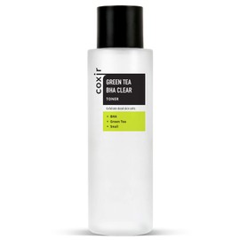 COXIR Green Tea BHA Toner (150 ml, 5.07 fl.oz.) | BHA Exfoliating | Cooling Skin Care | Clarifying