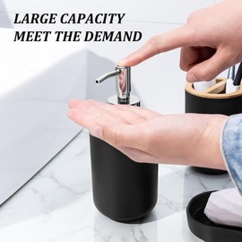 Juego De Accesorios De Baño, Accesorios para Bano Kit De Accesorios para Baño, Juego De Baño Elegante Moderno, Dispensador De Jabón Jabonera Vaso Multiusos Porta Cepillos Dentales, Negro