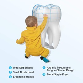 Obrush Ultra Soft Toothbrush for Children, Small Head Soft Toothbrush for Toddler, BPA-free Extra Soft Bristle with Tongue Cleaner Design, Kids Soft Toothbrush Blue Green Yellow Pack of 3