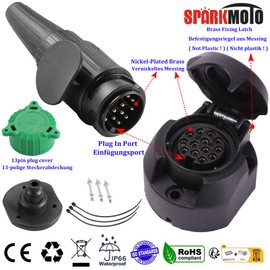 SPARKMOTO 13 Pin Trailer Plug and Socket, 12V Towing Caravan RV Plug Socket With Installation Accessories