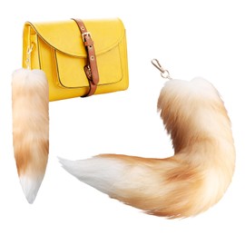 Duronge Fox Tail Pendant, Animal Tail Keyring, 40 cm Tail Chain, Soft Fluffy Decoration, Large Key Ring Bag Accessories, Car Key Chains Pendant, Natural Colours, gold