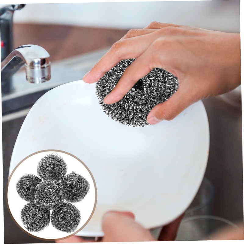 CHILDWEET 6PCS Stainless Steel Pot Scrubbers Reusable Steel Scrubber for