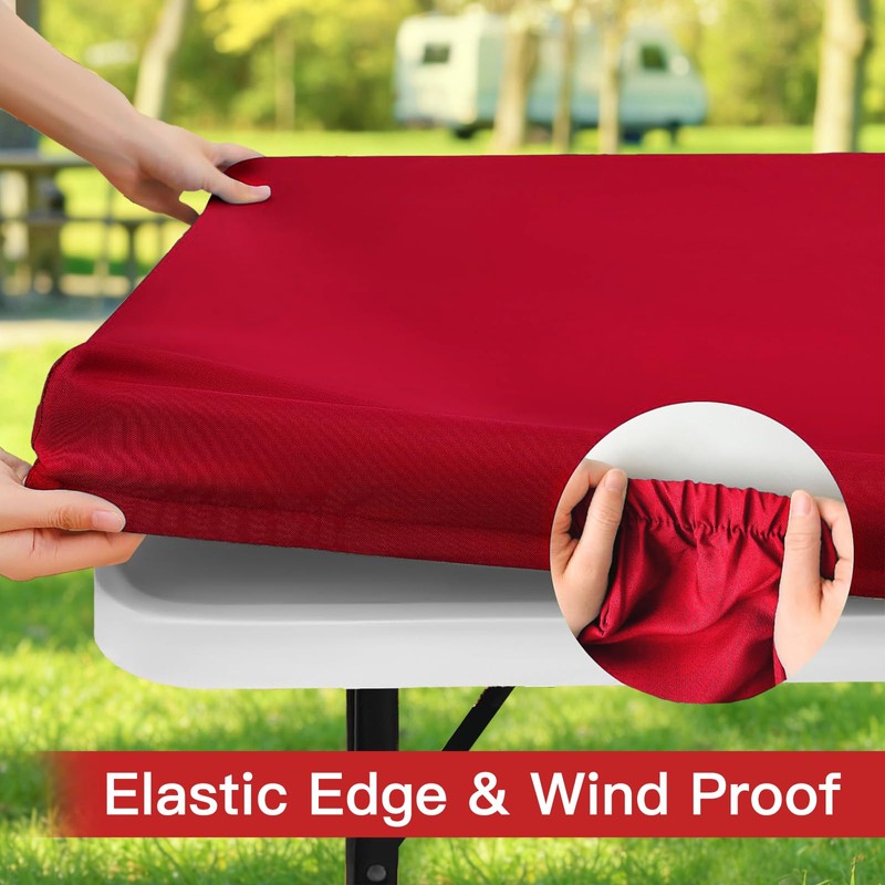 Veblandy Rectangle Table Cloth, Waterproof Polyester Elastic Fitted Tablecloth, Washable