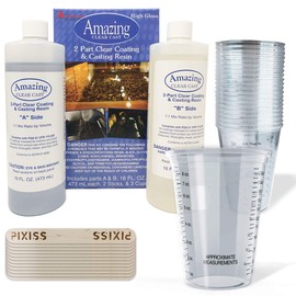 Amazing Clear Cast Resin 32-Ounce, 20x Disposable Mixing Cups, Pixiss Mixing Sticks Bundle