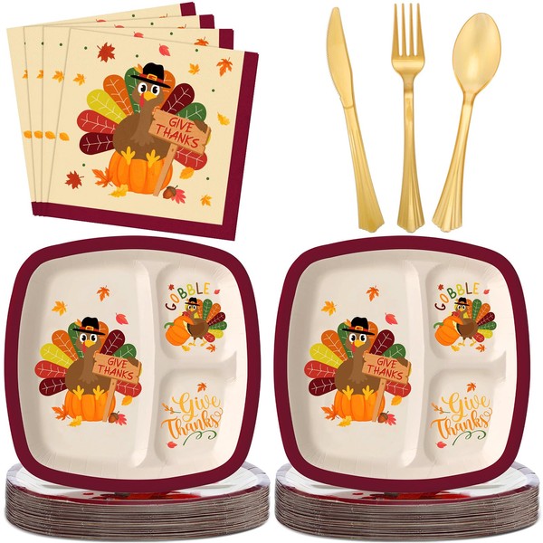 Jingmore 150 Pcs Thanksgiving Party Supplies Disoposable Turkey Paper Plates