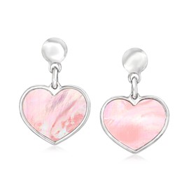 Ross-Simons Italian Pink Mother-Of-Pearl Heart Drop Earrings in Sterling Silver