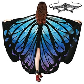 FEOYA Butterfly Wings Butterfly Shawl Fairy Ladies Cape Nymph Pixie Costume Accessory with Mask Christmas Party