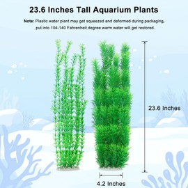 Filhome 2pcs Aquarium Decor Plastic Plants, Artificial Aquarium Plants 23 Inches Tall Plastic Realistic Extra Large Fish Tank Decorations Green Fake Fish Tank Plants(B)