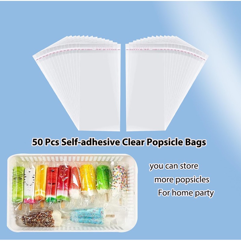 Popsicle Bags Sealable, Ice Cream Bags For Ice Pops, Self-adhesive