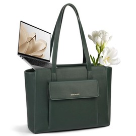 RAINSMORE Stylish Tote Bags For Women Premium Pu Leather Large Work Tote Bag With Zipper Waterproof Elegent Handbags Womens Anti Theft Purse For Travel Casual Business Lightweight Green