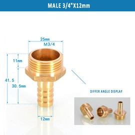 M3/4" BSP Thread Male Pipe Fitting 12mm Hose Connector for Pond Garden Hose Pool Hose Adapters Brass