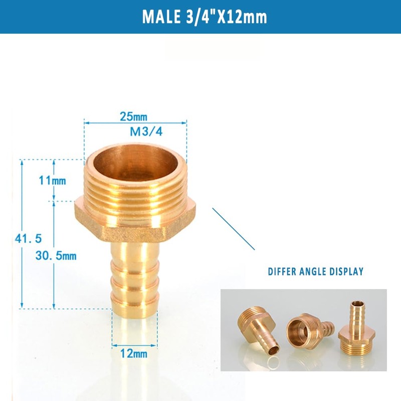 M3/4" BSP Thread Male Pipe Fitting 12mm Hose Connector for