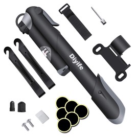 Bike Pump, [120 PSI][17in1] Diyife Bicycle Pump with Gauge, Mini Bike Frame Pump, Portable Bike Tire Pump with Needle, Patch Kit, Valve Cap, Mounting Bracket for Road Mountain Bike Fit Presta Schrader