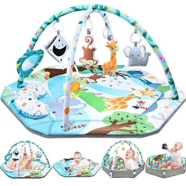 Baby Gym Play Mat, 8-in-1 Tummy Time Mat & Ball