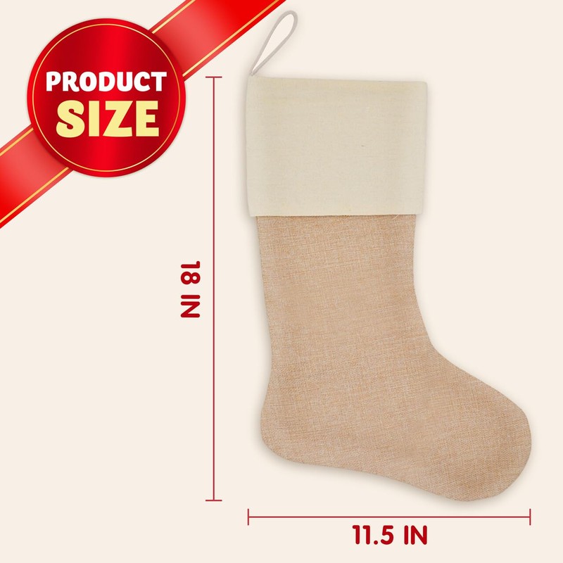 JOYIN 6 Pcs 18” Plain Burlap Christmas Stocking, Xmas Fireplace