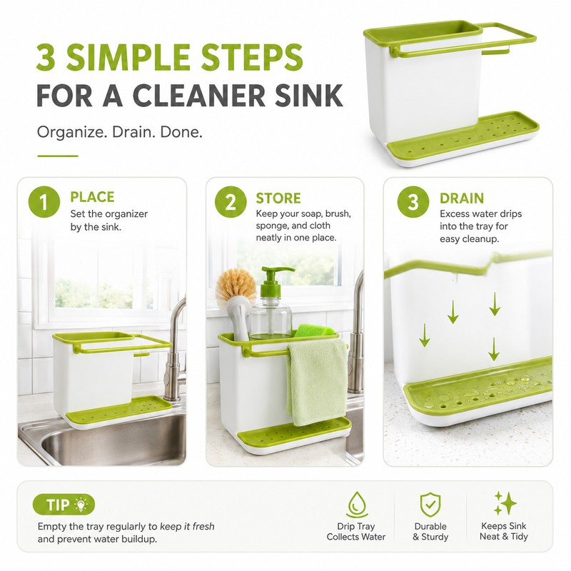 Kitchen Sink Caddy Organizer for Storage – Plastic Dish Soap