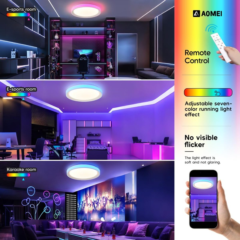 16-inch Round RGB LED Ceiling Light Fixture - 3200LM Flush