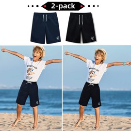 MEILONGER Boys Swim Trunks Quick Dry Beach Board Shorts Swimwear Bathing Suits Size 8,10-12,14-16,18-20(Navy+Black,10-12)