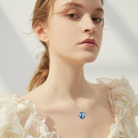 VONALA Hummingbird Necklace for Women Sterling Silver Hummingbird Pendant Necklace with Heart Crystal Bird Charm Necklace Hummingbird Jewelry Gifts for Women Girls Bird Lover