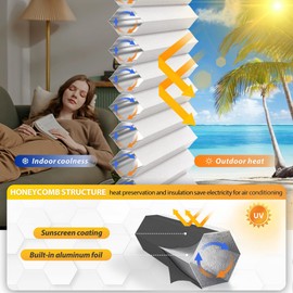 LazBlinds Cordless Cellular Shades, Blackout Top Down Bottom Up Honeycomb Shades for Home, French Door Blinds, Light Blocking Thermal Insulation Blinds for Windows, Front Doors, 34" W x 64" H, Black