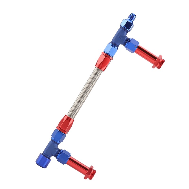 AN8 Braided Dual Feed Fuel Line Kit Carb Fittings for