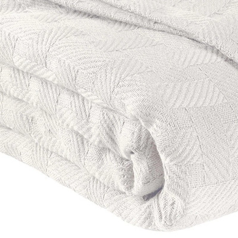 HomeRoots King White Cotton Basketweave Geometric Blanket