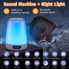 One Fire Sound Machine Baby Night Light for Kids, 48 RGB Colors Smart APP/Touch Night Light for Baby Nursery Lamp, Bluetooth & 14 White Noise Lights for Bedroom, Wake Up Alarm Clock for Kids Gifts