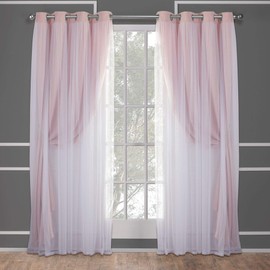 Exclusive Home Curtains - EH8258-05 2-108G Catarina Layered Solid Blackout and Sheer Window Curtain Panel Pair with Grommet Top, 52x108, Rose Blush, 2 Piece