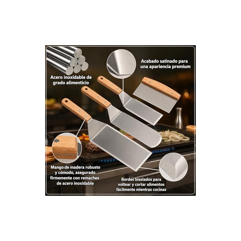 YFTSHK - Espatula Cocina Acero Inoxidable, Espatulas Reposteria Multiusos, 4