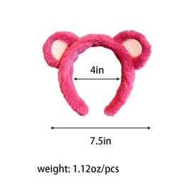 ZHOUMEIWENSP Bear Ears Cute Headband Fluffy Hairband, Animal Head Wear for Party Celebrations Cosplay Dress up Costume Makeup Washing Face Adults Women (rose_red)