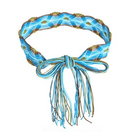 ILuvatar Women's tassel knotted belt metal wide belt women's Bohemian style rope braid waist butterfly decorative cross knotted manual belt, Blue, 170CM