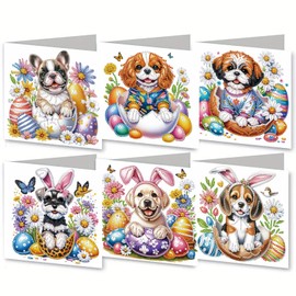 MaiYiYi 6 Pack DIY Daisy Dog Diamond Painting Cards Kit Cute Dog Diamond Art Cards Butterfly and Dog Diamond Painting Greeting Cards for Family Friends Holiday Birthday
