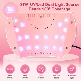 UV Nail Lamp, 54W UV Lamps for Gel Nails Nail UV Lamp Led Nail Lamp with 3 Timer, Auto Sensor, LCD Screen, USB Plug Gel Nail Curing Lamp, Led Gel Nail Lamp Nail Dryer (Off White)