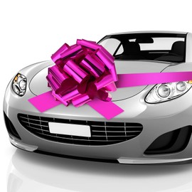 Zonon Big Car Bow 20 Inch Giant Car Bow with 20 ft Ribbon for Large Gift Wrapping New Houses Huge Present Birthday Christmas Decor(Glossy Rosy)