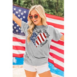 4th of July Shirts Women Faith Family Freedom Tshirt American Flag T Shirts Star Stripes Patriotic Shirts Top