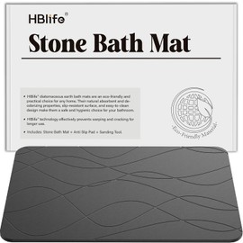 HBlife Stone Bath Mat, 23.5" X 15" Multipurpose Diatomaceous Earth Bath Mat for Bathroom, Stone Drying Mat for Kitchen Counter, Dog Water Bowl Mat, Charcoal Grey - Wave