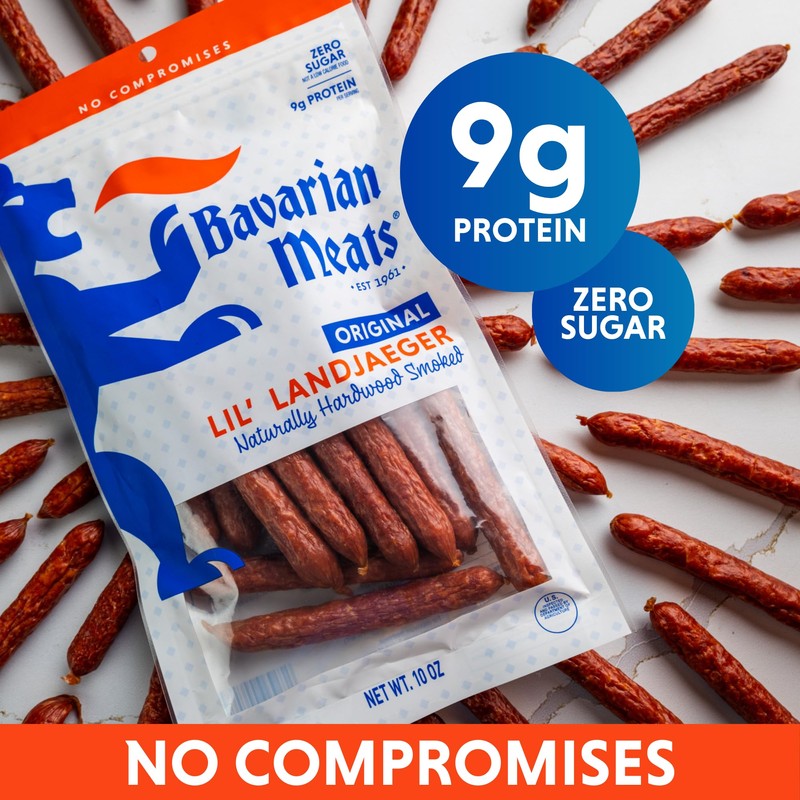 Bavarian Meats Lil' Landjaeger Meat Sticks, Smoked Sausage Protein Snacks,