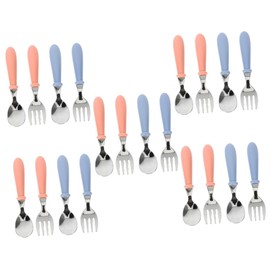 Generic 20 Pcs Stainless Steel Spoon Forks Baby Spoon Children Forks Children Spoons Toddler Forks and Spoons Toddler Spoons Kids Tableware 304 Stainless Steel,ABS