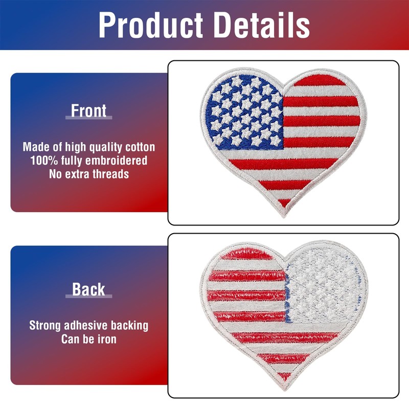 WILDREEDS 12 Pieces Patriotic USA American Flag Iron on Patches,