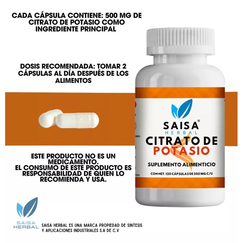 Saisa Herbal Citrato de magnesio y Citrato de Potasio 120