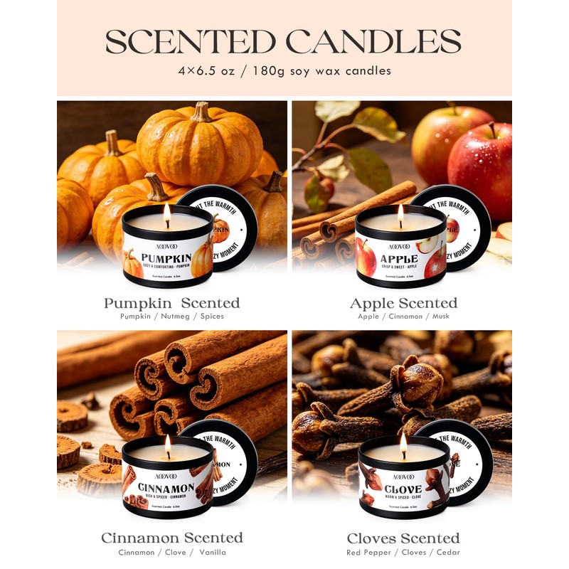 AOOVOO Fall Candle Set - 4 Pack Scented Candles for