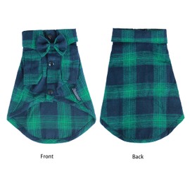 Soft Casual Dog Plaid Shirt,Gentle Dog Western Shirt Pet Clothes, Dog Cotton Shirt with Bow Tie for Wedding,Christmas Costumes (Medium, Green&Blue)