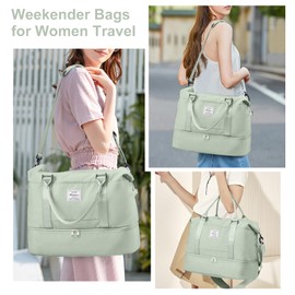 Travel Duffel Bag, Sports Gym Tote Bag for Women, Carry on Luggage Bag for Airplanes, Lightweight Weekender Overnight Shoulder Bag Waterproof Beach Hospital Bag with Shoes Compartment,A8-White Green