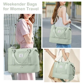 Travel Duffel Bag, Sports Gym Tote Bag for Women, Carry on Luggage Bag for Airplanes, Lightweight Weekender Overnight Shoulder Bag Waterproof Beach Hospital Bag with Shoes Compartment,A8-White Green