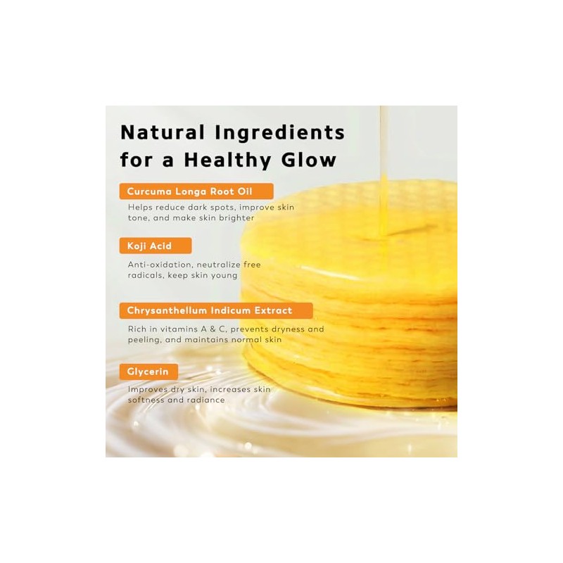 Turmeric Kojic Acid Cleansing Pads, 50 PCS Turmeric Pads for