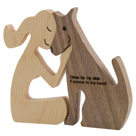 Enkrio Wooden Dog Figurines Dog Statue Wooden Sculptures Handmade Accent Decor Wooden Carving Dog for Home Decor(Woman Kiss Dog)