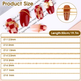 8 Strips Nail Art Chains Metal Chain Nail Charms Gold Nail Jewelry Chains 3D Nail Art Chain Nail Decorations Supplies Punk Nail Studs Accessories for DIY Making Nails Manicure Jewelry Tips Decor