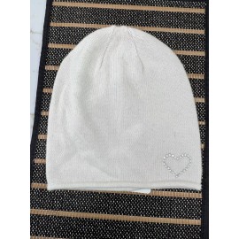 HaT Portolano Hat 40% Wool Heart Shape Diamond Accent Cream