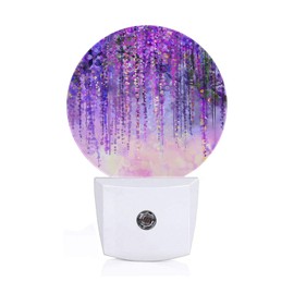Axayaz Purple Flowers Night Light Plug Into Wall Spring Violet Floral Wall Wisteria Blossom Auto Sensor LED Dusk to Dawn Light for Bedroom Staircase