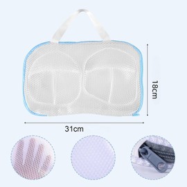 Hongzhanfa Laundry Net, Bra Dedicated Net, Triple Protection, Large Size, Drum Type, Washing Machine, Bra, Collapse, 12.6 x 7.1 inches (32 x 18 cm), Pack of 2 (Chest Stand Included, Blue Piping)